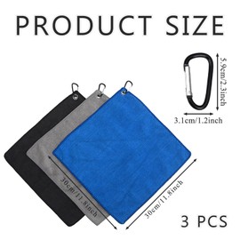 SYEYCW 3 Pcs Golf Towels, Microfiber Fabric Multifunction Towels for Golf Bags, Absorbent Cleaning with Heavy Duty Carabiner Clip, for Golf Bags Golf Course Exercise Gym Outdoor Yoga Men Women
