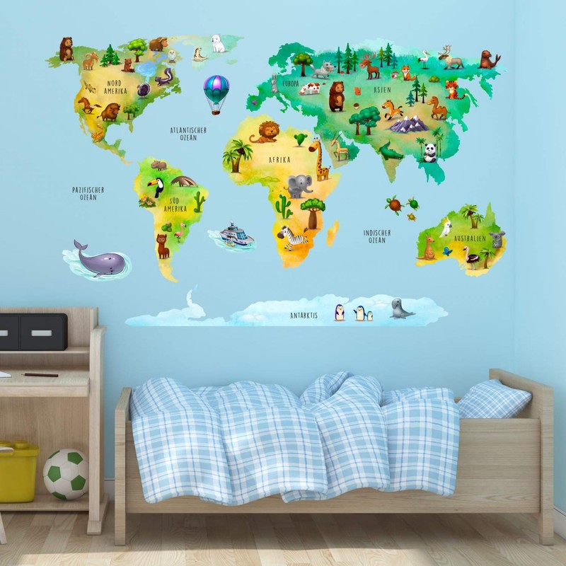 202 Wall Tattoo World Map with Animals Children's Room Wall