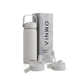 OMNIA Vacuum Insulated Stainless Steel Water Bottle, 2 Lids (Straw & Spout) Leakproof, BPA-Free, Reusable Flask, Hot & Cold Thermos for Sports, Gym, Travel, Outdoors (Stone Grey, 540ML)