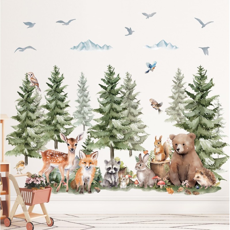 DECOWALL SG4-2422 Wall Stickers with Pine and Forest Animals Mountain