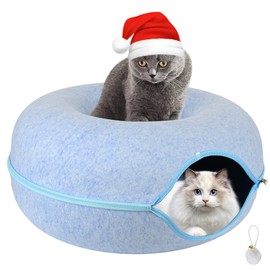 Cat Tunnel Bed, Cat Cave Bed ，Beds for Indoor Cats - Large Cat House for Pet Cat Cave ，Detachable Round Felt & Washable Interior Cat Play Tunnel for Small Pets (24 Inch, Sky Blue)