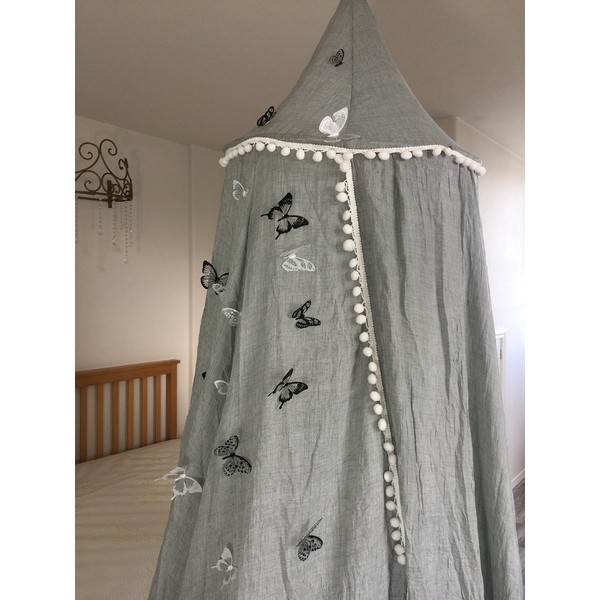 OctoRose Castle Cotton Bed DIY Butterfly Castle Cotton Bed Canopy Tent Room Decorate for Boys Girls Reading Playing Indoor Game House (Grey)