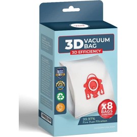 Compatible Replacement for Miele FJM Vacuum Bag Type FJM, 8 Packs AirClean 3D Efficiency Dust Bag, Miele Compact C1 C2 S Series Vacuum Bags (8 Bags & 2 Filters)