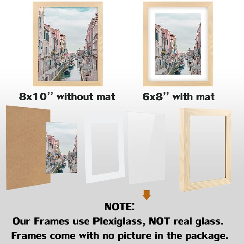 8x10 Grain Picture Frames Nature Solid Wood 6 Pack for