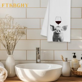 Funny Wine Pig Decor Kitchen Towels Gifts, Pig Gift Decor Dish Hand Tea Kitchen Bathroom Towels, Wine Pigs Lover Gift, Pigs Gifts for Women, 16x24 Inch