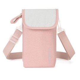 Azarxis Water Bottle Carrier Bag with 2 Pockets, Waterproof Crossbody Pouch Sling Sleeve Holder with Adjustable Strap for Walking, Camping, Gym, Travel, Purse Accessories (Pink)