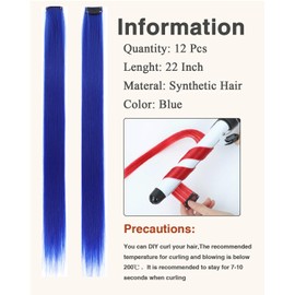 Eravauly Blue Clip In Hair Extensions for Parties, Festivals, Night Out, Birthdays & Dress Up – No Dye No Damage, 12 PCS Reusable Synthetic Hair for Girls, Women & Teens Gift (Blue,E-23)