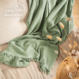 Pure Label Muslin Blanket, 150 x 200 cm, Oeko-Tex Certified, Cuddly Blanket Made of 100% Cotton, Muslin Home and Cuddly Blanket for Couch and Sofa in XL, Colour: Green