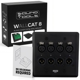 SoundTools WallCAT 8 – 4 Channel XLR Wall Plate – 2 Gang Black Brushed Aluminum – Solderless Installation – Fits Standard 4 Inch Junction Boxes – Supports Analog Audio AES3 DMX Intercom – Male/Female