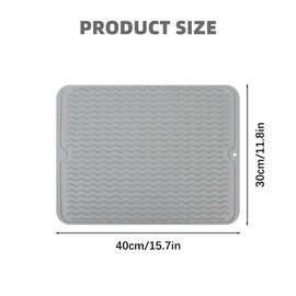 2 Pack Large Dish Drying Mat, 40 x 30CM Silicone Draining Board Mat, Easy Clean Heat Resistant Dish Draining Mat, Non-Slip Trivet Table Mat, Pot Holder, Spoon Rest(Grey)