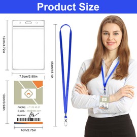 Diealles Shine Pack of 50 ID Cases with Ribbon, Card Case, ID Holder, Waterproof Transparent Card Holder with Strap for Business Trade Fairs Schools (Blue)