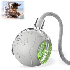 Interactive Cat Toys Ball for Indoor Cats Fast Rolling on Carpet, 2025 New Automatic Rolling Pet Balls with Rope, Three Modes Adjustment, Rechargeable Cat Enrichment Toys (Gray)