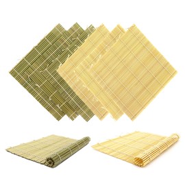 BambooMN 4x Green, 4x Natural Bamboo Sushi Making Rolling Mats 9.5" x 9.5" (Set K) | 100% Bamboo Mats
