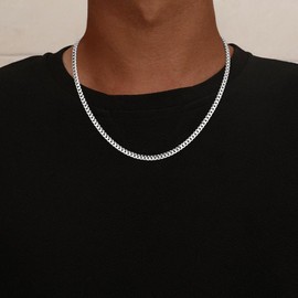 HIMSTORY 925 Sterling Silver Chain for Men, 5mm Diamond Cut Cuban Link Curb Chain Necklace for Men Dad Boyfriend Jewelry, 22 Inch