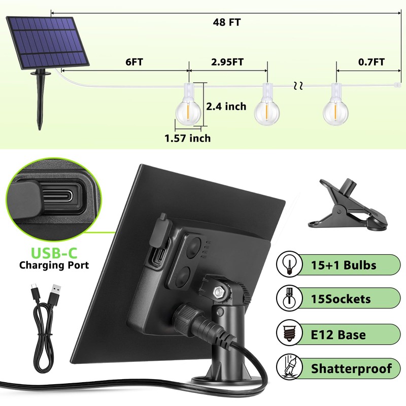 Mlambert 96Ft(2x48Ft) Solar String Lights, Outdoor Waterproof Patio Lights with