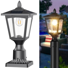 Greluna Solar Lamp Post Lights Outdoor, 3000K Dusk to Dawn Waterproof Post Lights with Pier Mount Base, Decorative Solar Lamp for Garden, Yard, Landscape, Pole, Pillar(Warm White)