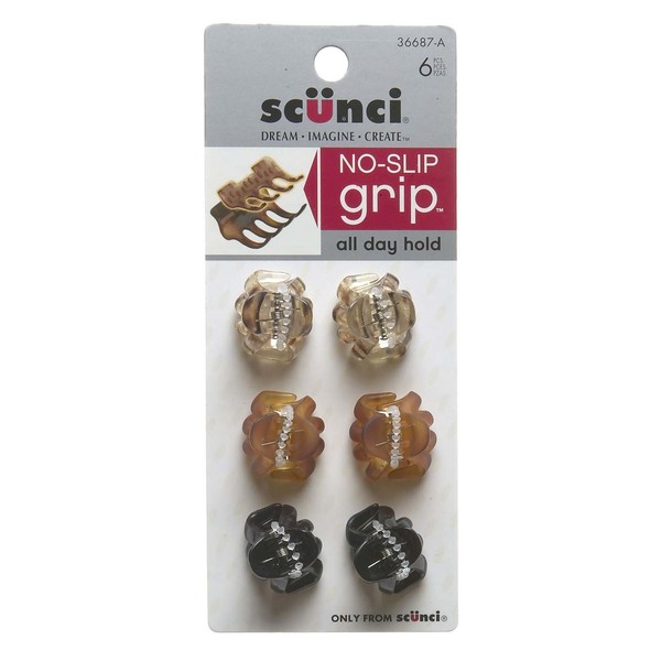 Scunci No-Slip Grip Mini Octopus Jaw Clips 6 ea (Pack of 3)