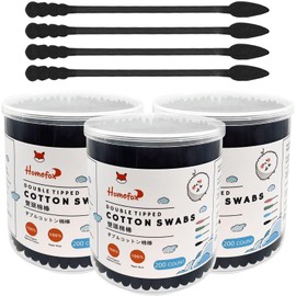 HOMEFOX Black Cotton Swabs Spiral Pointed - 600 Count Organic Cotton Buds Charcoal Gothic Double Side Tightly Wrapped Precision Cotton Tips Paper Stick Soft Gentle Lint-Free, Spiral & Pointy (Black)