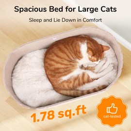 FUKUMARU Cat Bed with Removable Faux Rabbit Fur Cushion, Breathable Felt Cat Sofa, Feline Cave for All Seasons, Scratch-Friendly Feline Bed, Non-Slip Bottom, Camel