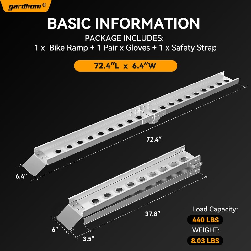gardhom Folding Motorcycle Ramp Dirt Bike Ramp Aluminum Motorcycle Carrier