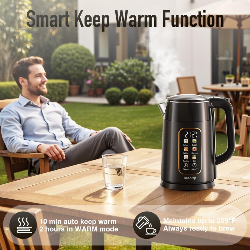 Electric Kettle 1.7L Touch Screen Temperature Control Water Boiler, No