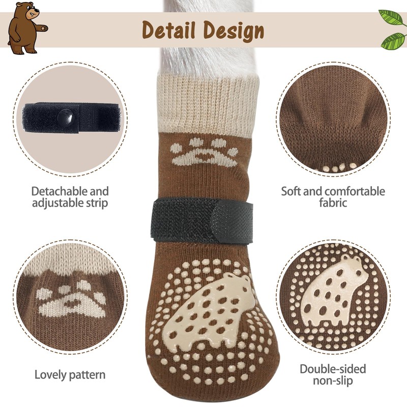 SCENEREAL Double Side Anti-Slip Dog Socks for Hardwood Floors to