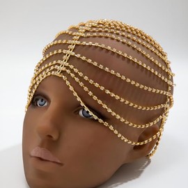 KunJoe Silver Diamond Rhinestone Headpiece for Women Crystal Head Gatsby Accessories Hair Jewelry for Women Head Chain Hair Chain (Golden)