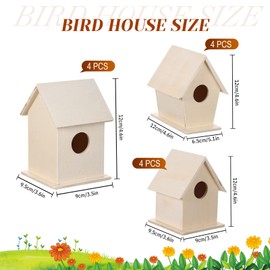 Wood Bird House Craft Wood Bird House Kit DIY Wooden Birdhouse Build and Paint Birdhouse Unfinished Bird Houses Wooden Arts for Girls Boys to Build and Paint 3 Sizes (12)