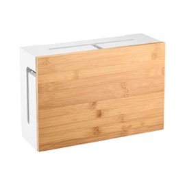 Bamboo Cable Management Box with Magnetic Lid & Ties - Elegant, Durable Cable Organizer to Hide Cords & Power Strip - Wall Mountable Box Hider for Home, Office, Desk & More (White)