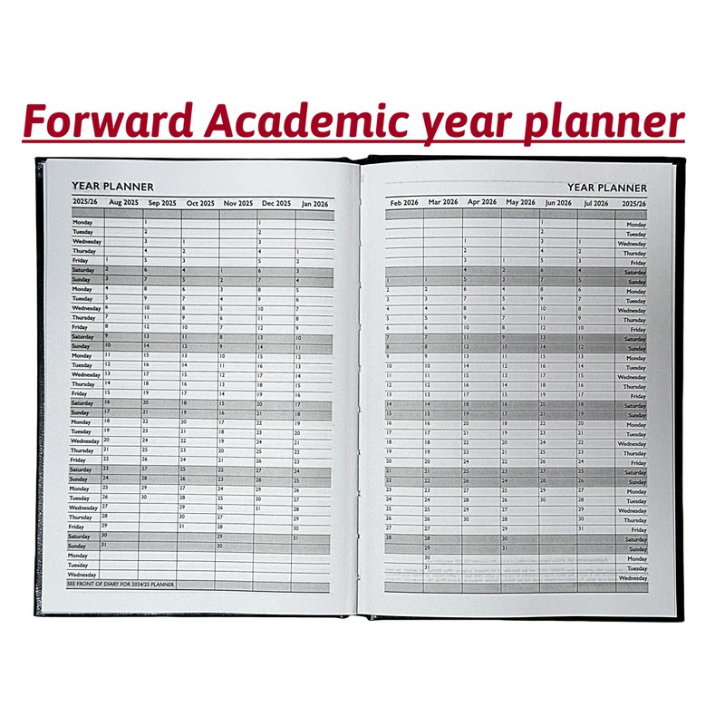 A4 Academic Diary 2025/2026 Week to View Hardback Case Bound