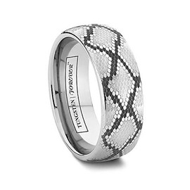 Python Domed Snakeskin Engraved Tungsten Wedding Band 6mm 8mm
