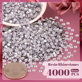 4000PCS 4mm Resin Rhinestones in Bulk (Clear), Bedazzling Flatback Crystals for Crafts DIY Nail Decoration, Gems Charms for Tumbler Shoes Clothing Fabric with Pickup Pen and Tweezers