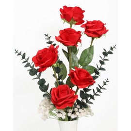 LEUCHTAMOR 10Pcs Artificial Roses Fake Silk Flowers Red Realistic Bouquet for DIY Craft Flowers for Wedding Bridal Bouquets Arrangements Party Home Decorations