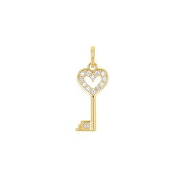 Amor Motif Pendant Gold 375/9ct Women's Pendant with Synthetic Zirconia 1.9 cm White Key Comes in Jewellery Gift Box 2039179, Gold 375/9ct, Synthetic zirconia.