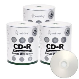 Smartbuy 300-disc 700mb/80min 52x CD-R Silver Inkjet Hub Printable Blank Recordable Media Disc