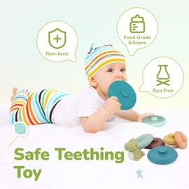 Fantocemea Baby Toy Set of 7 Montessori Early Learning Toy, Green Small Dinosaur Stacking Tower Baby, for 6 12 18 Months Baby Gift