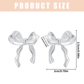 Bow Earrings Silver, Silver Earrings Women, Silver Earrings for Women, Bow Hanging Earring Gold, Hypoallergenic Earrings, Bow Stud Earrings, for Girls, Women, Girls, Aesthetic Jewellery Gifts, Metal,