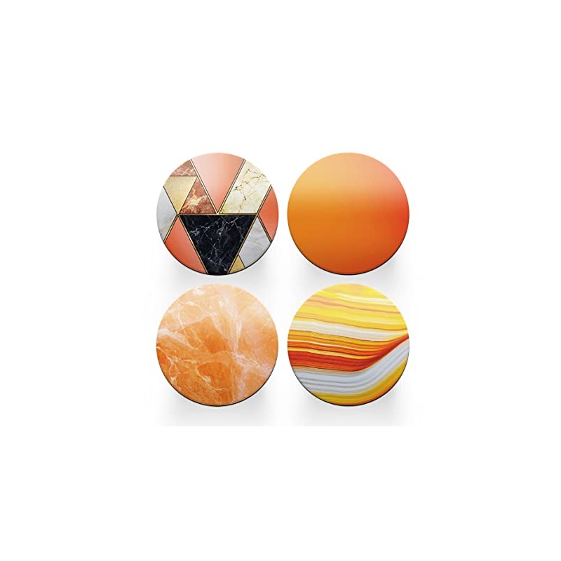4 x Round Art Deco Coasters - Orange Agate Marble