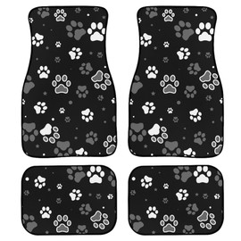 YINGQIGUAN Paw Print Car Floor Mats Carpet Universal Abstract Dog Footprints Grey White Paws and Stars Floor Mats for Cars Vehicle Front Rear Foot Rugs Cute Animal Claws Car Accessories for Trucks