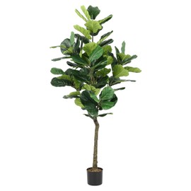 SAFAVIEH Home Collection Faux Artificial Fiddle Leaf Fig Green/Black 50-inch Tall Potted Tree