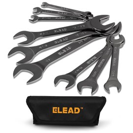 ELEAD Super Thin Open-End Wrench Set | 9-Piece SAE 1/4" to 1-1/16" | CR-V Ultra-Slim Design Nickel Plated Corrosion-Resistant | Includes Roll-Up Pouch