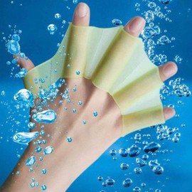 Beginner Aqua Webbed Gloves for Water Sports & Swimming Pools - Small Flippers Gear Webbed Hand Fluorescent Green/S 4ea