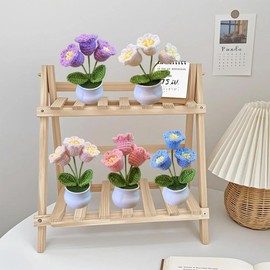 Esyzsss Crochet Flower Bouquet,Knitted Flowers,Hand Woven Bell Orchid,Simulated Small Potted Plant With Pure Hand Crocheted Flowers,Suitable For Home And Office Desktop,Car Decoration