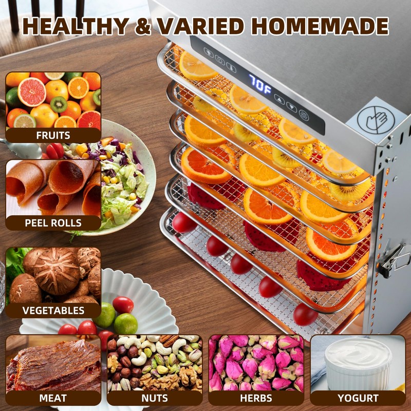 Food-Dehydrator Machine 9 Stainless Steel Trays, 1000W Fruit Dehydrator,7.7ft² Meat