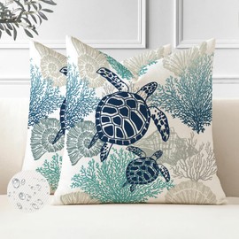 Maritime Cushion Covers, 40 x 40 cm, Outdoor Cushion, Waterproof, Living Room Cushion Cover, Petrol Green, Set of 2, Upholstery, Ocean, Beach, Decorative Cushion Covers for Sofa, Spring, Modern