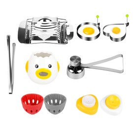 10-in-1 Egg Tool Set:1 Chalaza Remover Tongs,2 Piercers,2 Fry Rings,2 Brush Cleaners,1 Shell Opener,1 Egg Separator,1 Egg Slicer -All Essential Egg Prep Gadgets for Perfect Cooking