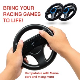 Old Skool Mario Kart Racing Wheel Compatible with Wii and Wii U 2 Pack - Black