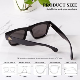 VIA LEECA Classic Chunky Square Sunglasses Women Men Vintage Retro Thick Frame Luxury Sun Glasses UV400 Shades Designer Style Eyewear Black Frame Grey Lens