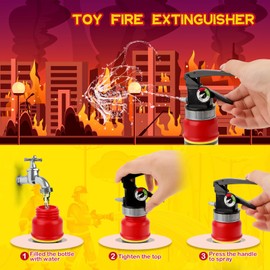 deAO Fireman Costume for Kids, 13 Pcs Fire Fighter with Toys Accessories Set with Washable Storage and Extinguisher, Kids Fireman Dress Up Clothes Pretend Play Toy Birthday Gifts for Boys Girls
