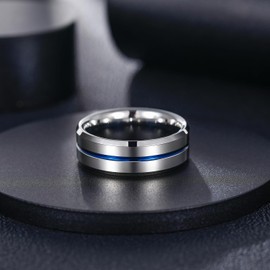 Greenpod 8MM Tungsten Carbide Rings Silver Blue High Polished Beveled Edge Wedding Band for Men Women Engraved I Love You Size 9
